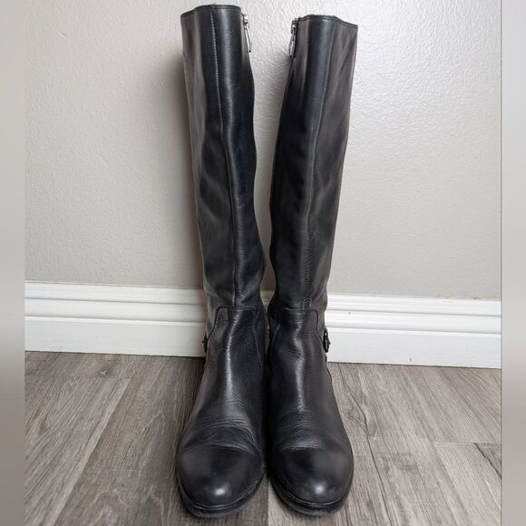 Vince Camuto Valero Black Leather Knee High Strap Riding Boots Womens 7.5 - Picture 4 of 7